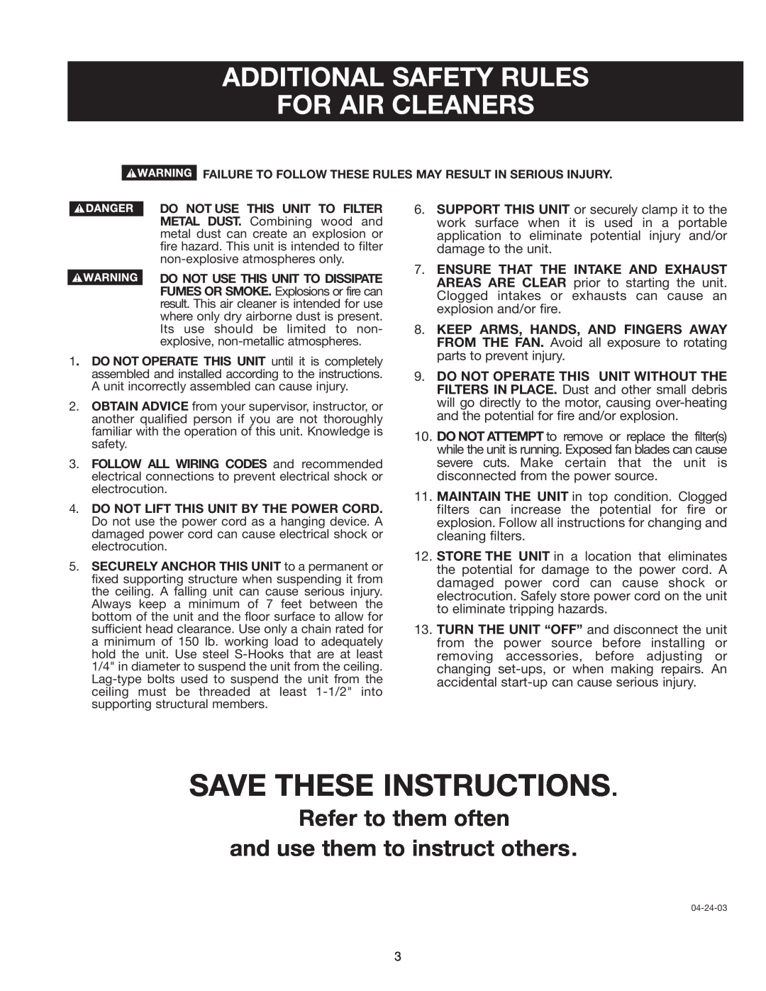 Delta 50-875 instruction manual Save These Instructions, Refer to them often, and use them to instruct others 