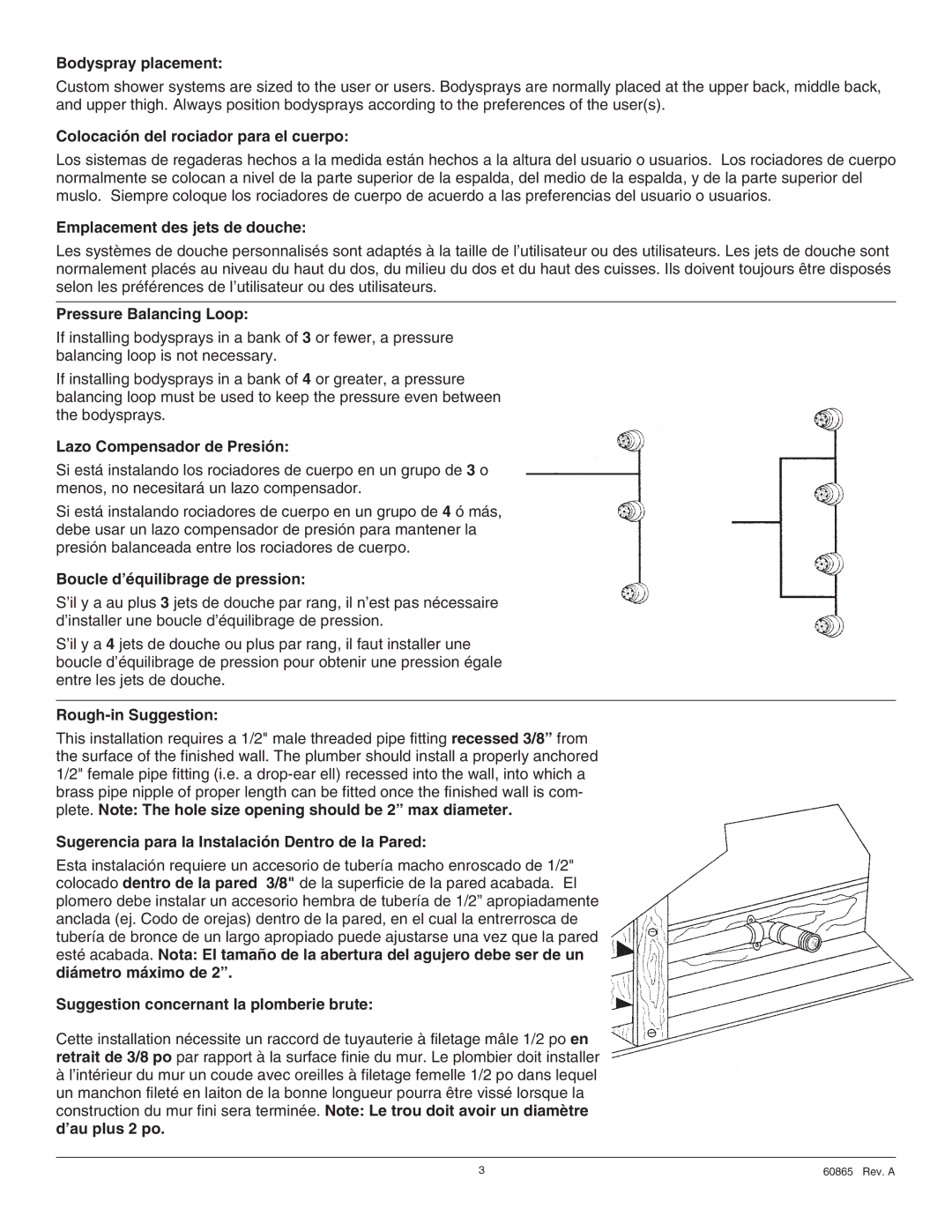 Delta 50102 Series warranty Bodyspray placement 