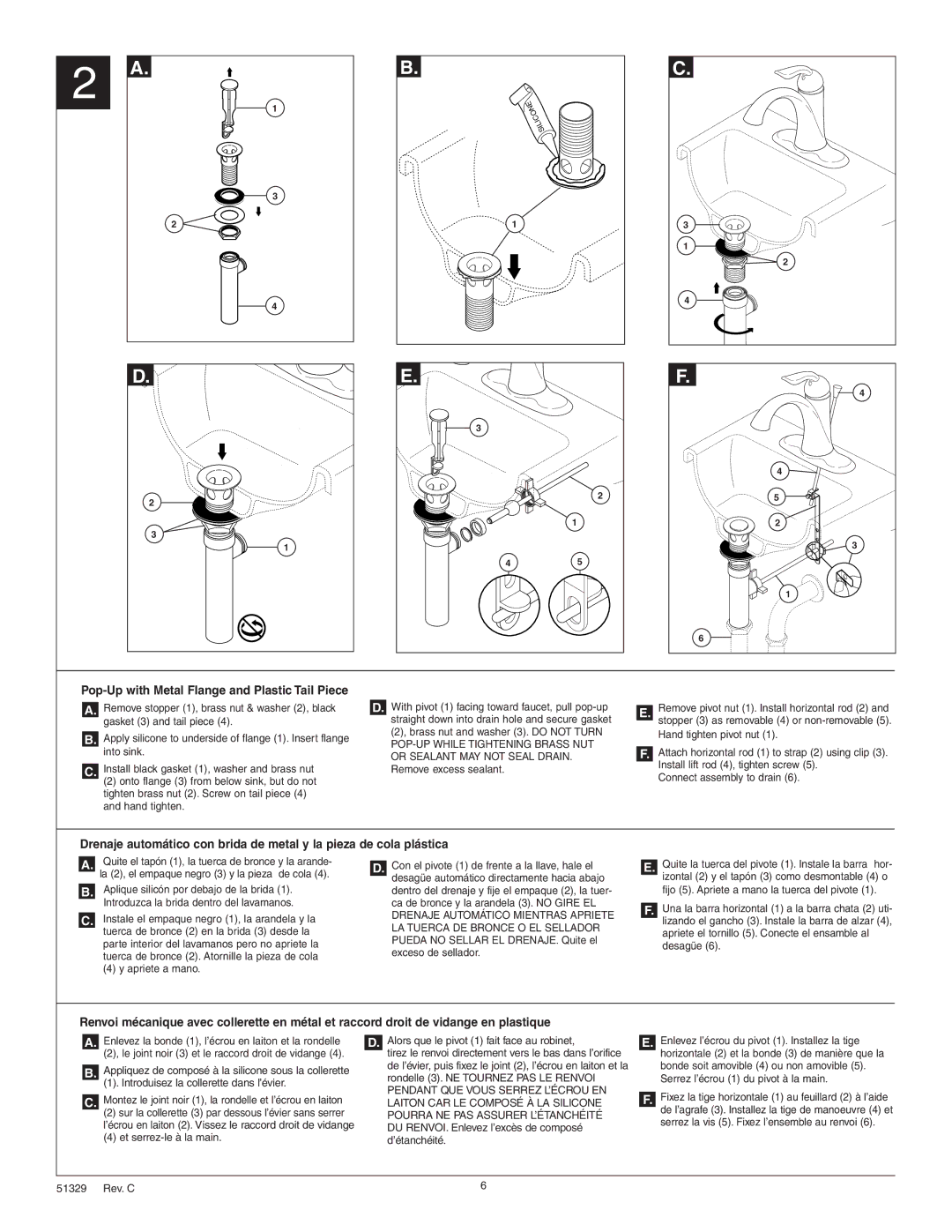 Delta 51329, 538 Series manual Pop-Up with Metal Flange and Plastic Tail Piece, Or Sealant MAY not Seal Drain 