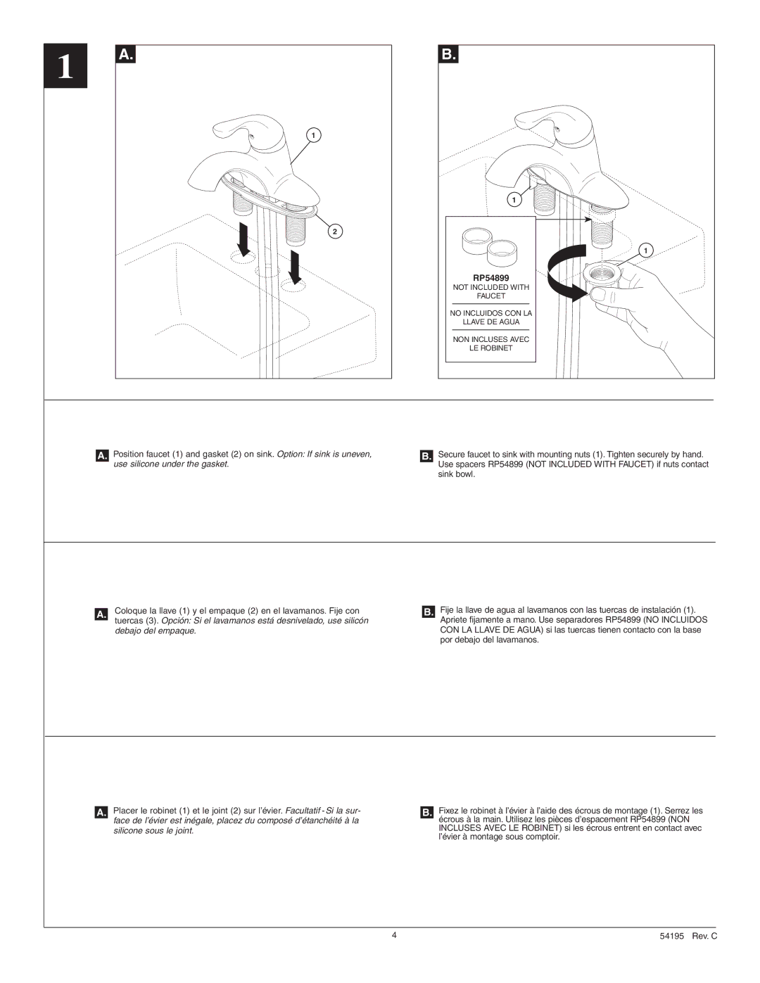 Delta 522-A-DST, 520-A-DST manual RP54899, Use silicone under the gasket 