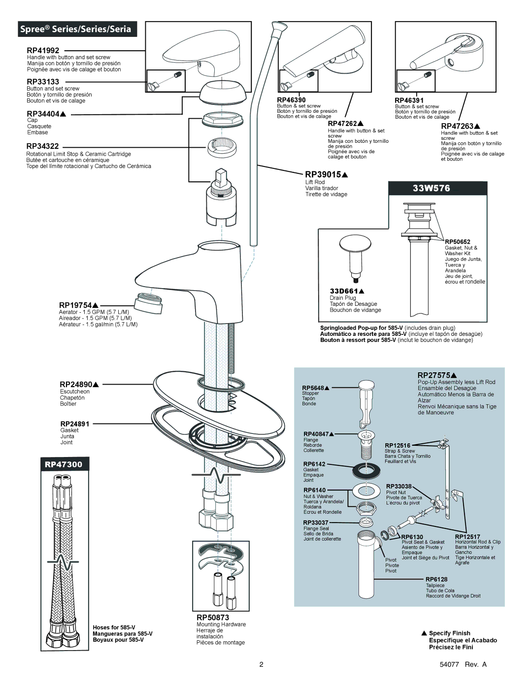 Delta 582-WF Series, 532-WF Series, 585 Series, 585-V Series manual RP39015 