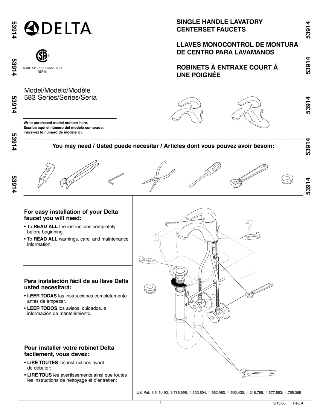 Delta 53914 manual Model/Modelo/Modèle 