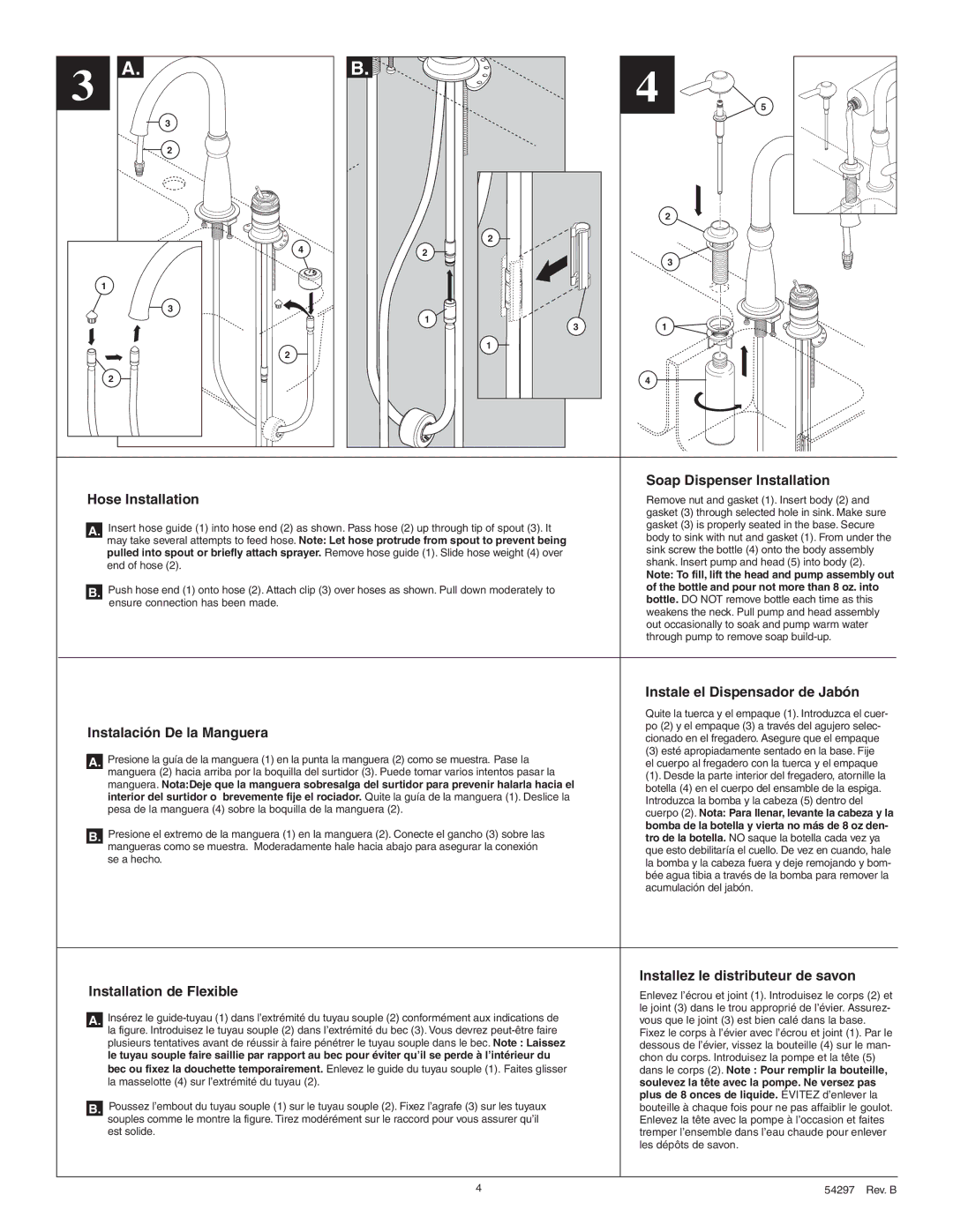 Delta 542975 Soap Dispenser Installation, Hose Installation, Instale el Dispensador de Jabón, Instalación De la Manguera 
