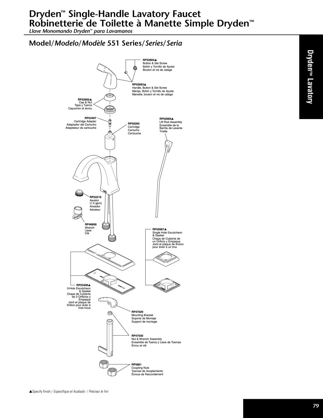 Delta 551 Series manual Dryden Lavatory 