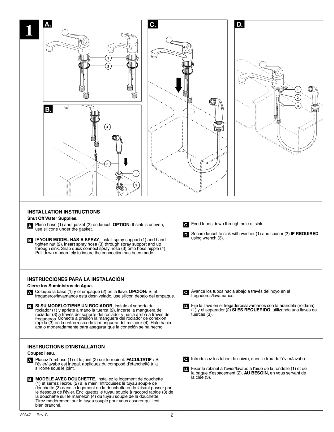 Delta 570 Series manual Installation Instructions, Instrucciones Para LA Instalación, Instructions Dinstallation 