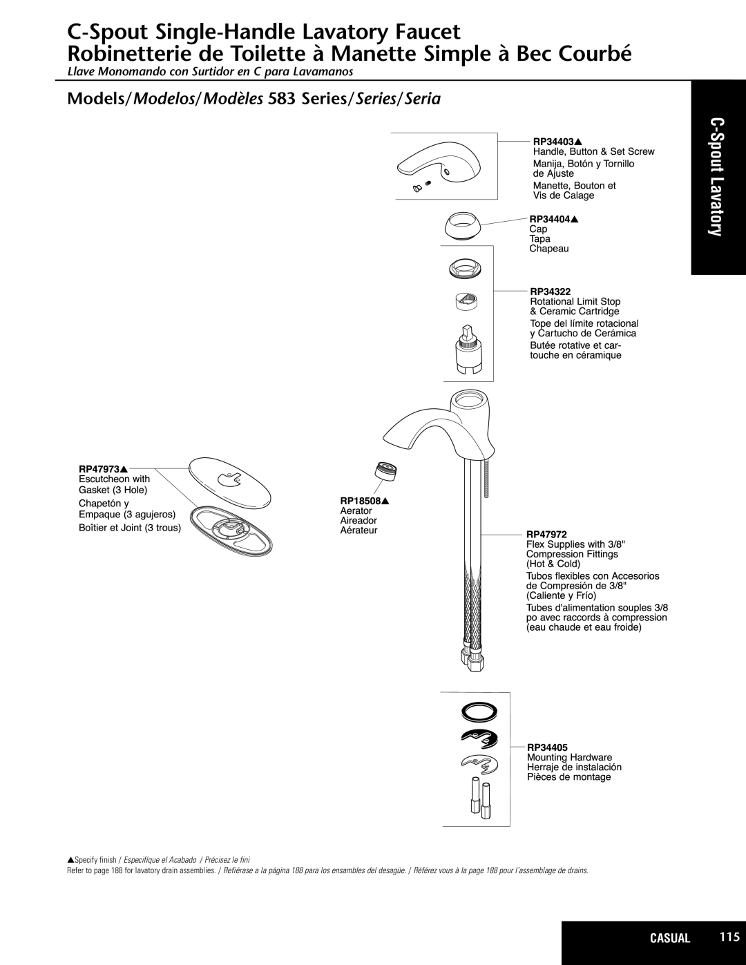 Delta 583 Series manual Spout Lavatory 