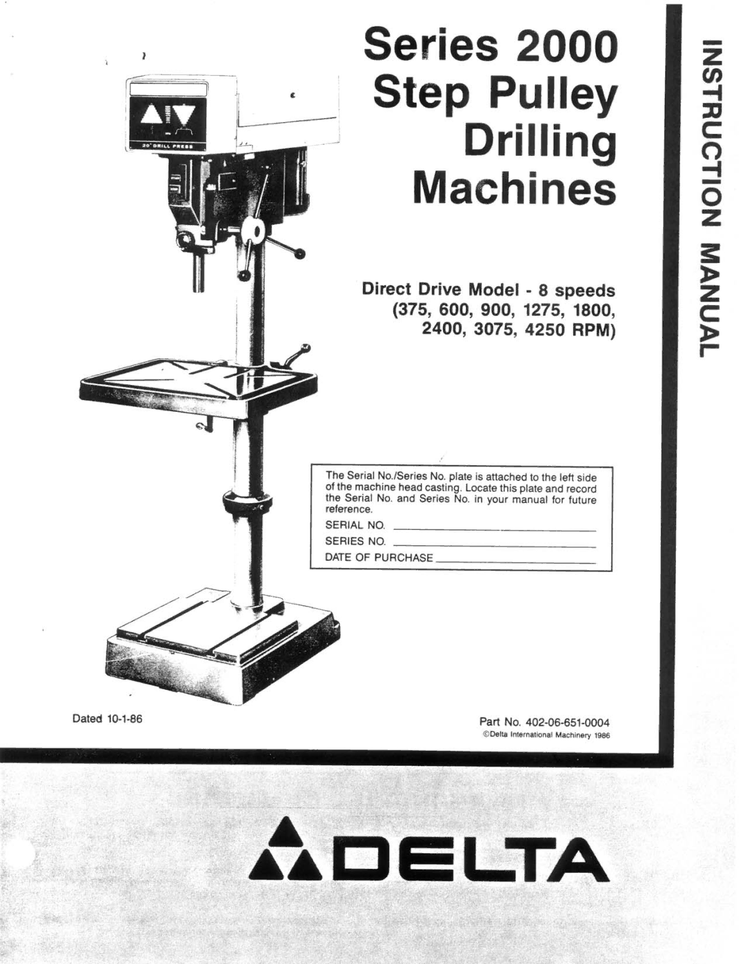 Delta 900, 600, 2400, 3075, 4250, 375, 1275, 1800 manual 