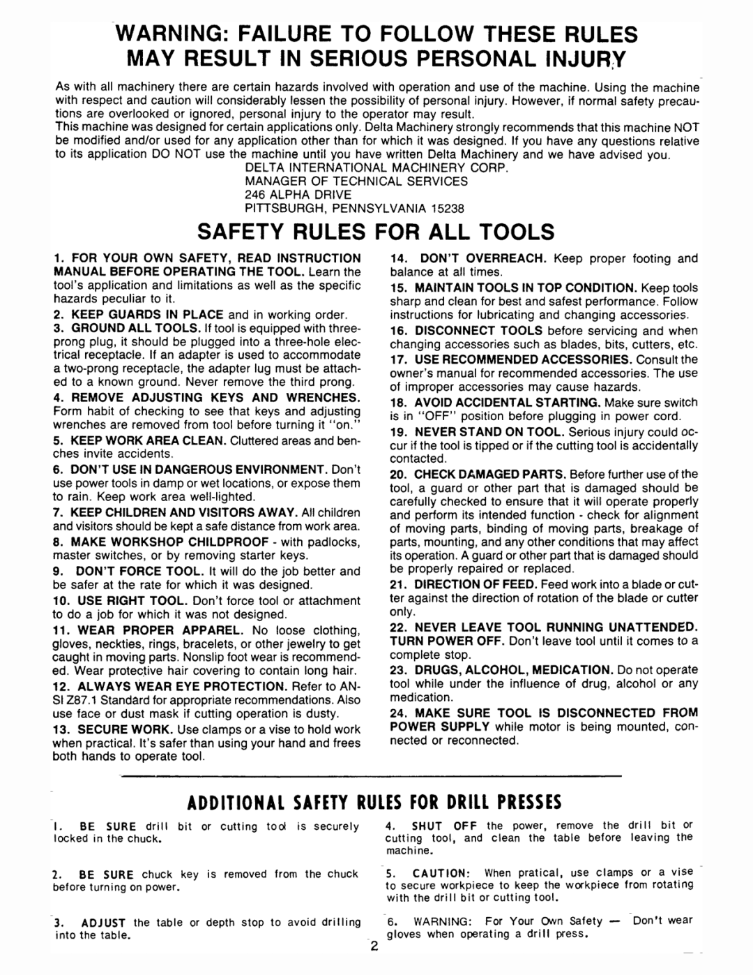 Delta 2400, 600, 900, 3075, 4250, 375, 1275, 1800 manual 