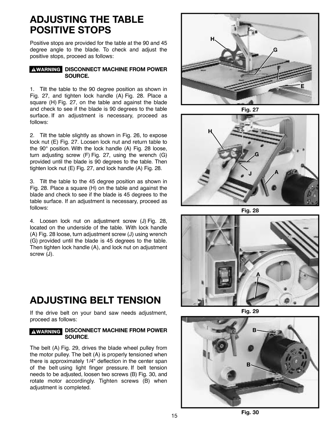 Delta SM400, 638518-00 instruction manual Adjusting the Table Positive Stops, Adjusting Belt Tension 