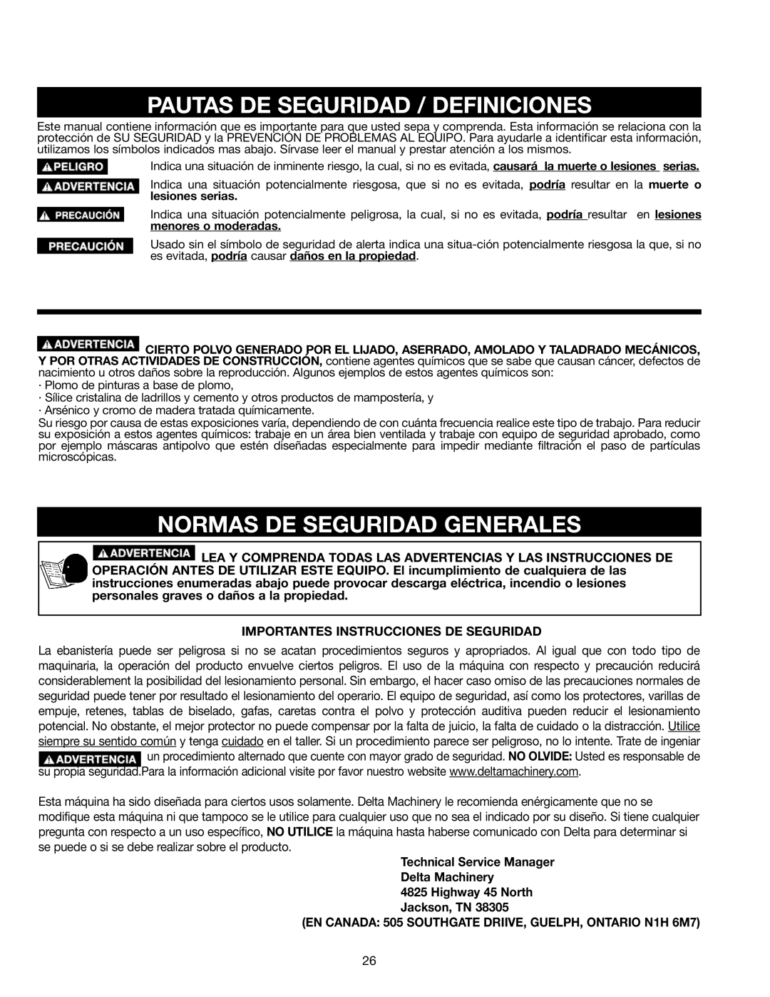 Delta 638518-00, SM400 instruction manual Pautas DE Seguridad / Definiciones, Normas DE Seguridad Generales 