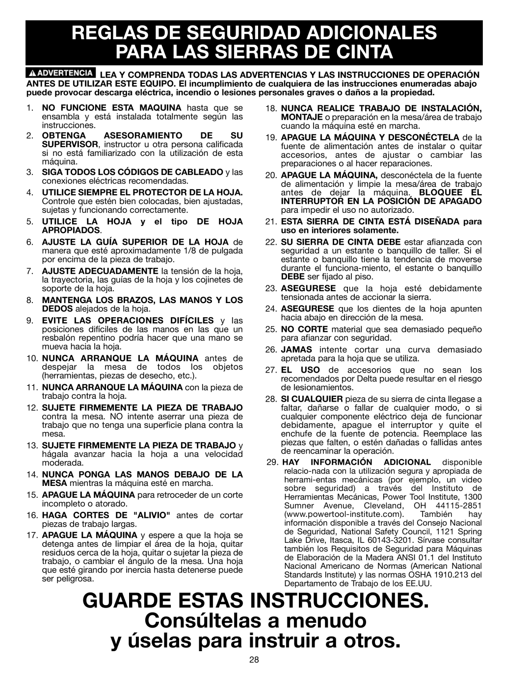 Delta 638518-00, SM400 instruction manual Guarde Estas Instrucciones 