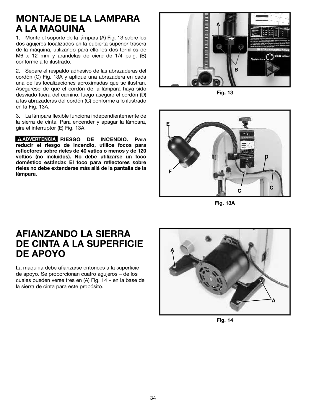 Delta 638518-00, SM400 Montaje DE LA Lampara a LA Maquina, Afianzando LA Sierra DE Cinta a LA Superficie DE Apoyo 