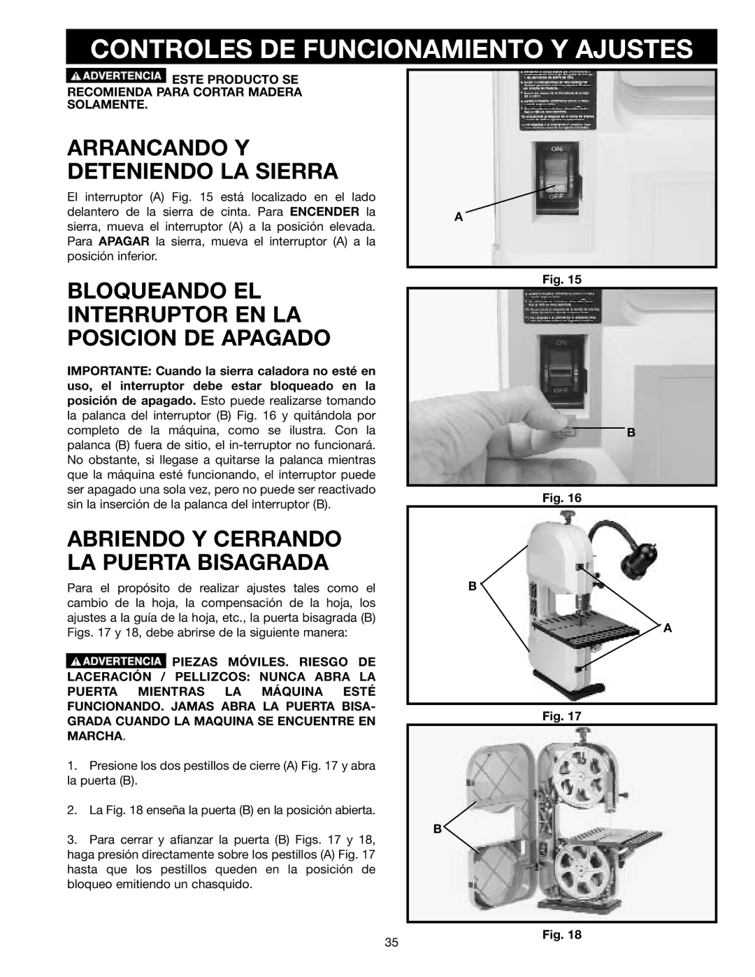 Delta SM400, 638518-00 instruction manual Controles DE Funcionamiento Y Ajustes, Arrancando Y Deteniendo LA Sierra 