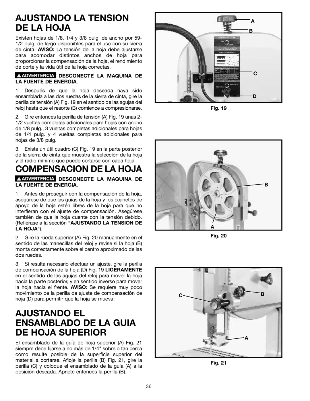 Delta 638518-00, SM400 instruction manual Ajustando LA Tension DE LA Hoja, Compensacion DE LA Hoja 