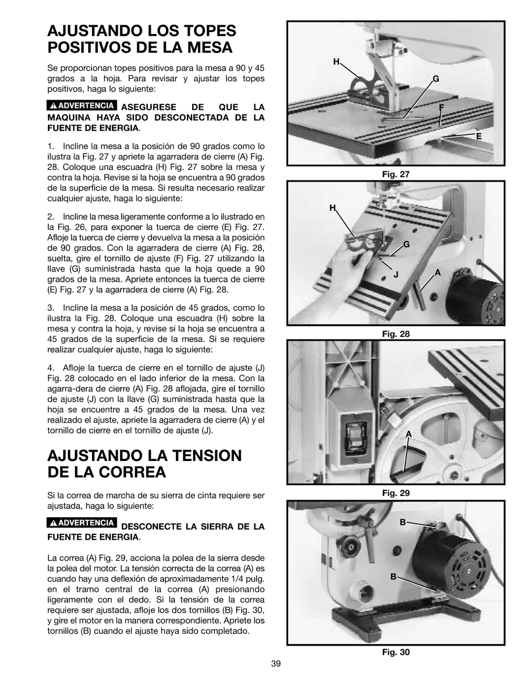 Delta SM400, 638518-00 instruction manual Ajustando LOS Topes Positivos DE LA Mesa, Ajustando LA Tension DE LA Correa 