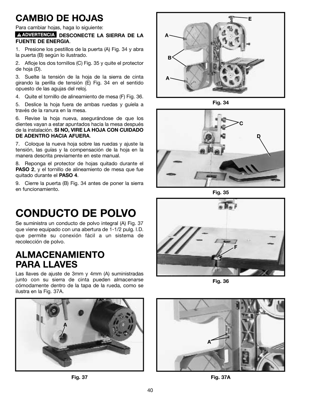 Delta 638518-00, SM400 instruction manual Cambio DE Hojas, Almacenamiento Para Llaves 