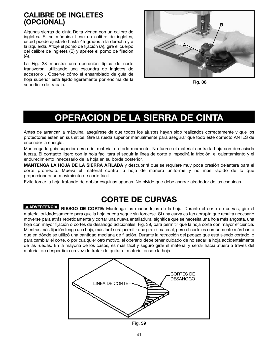 Delta SM400, 638518-00 instruction manual Operacion DE LA Sierra DE Cinta, Corte DE Curvas 