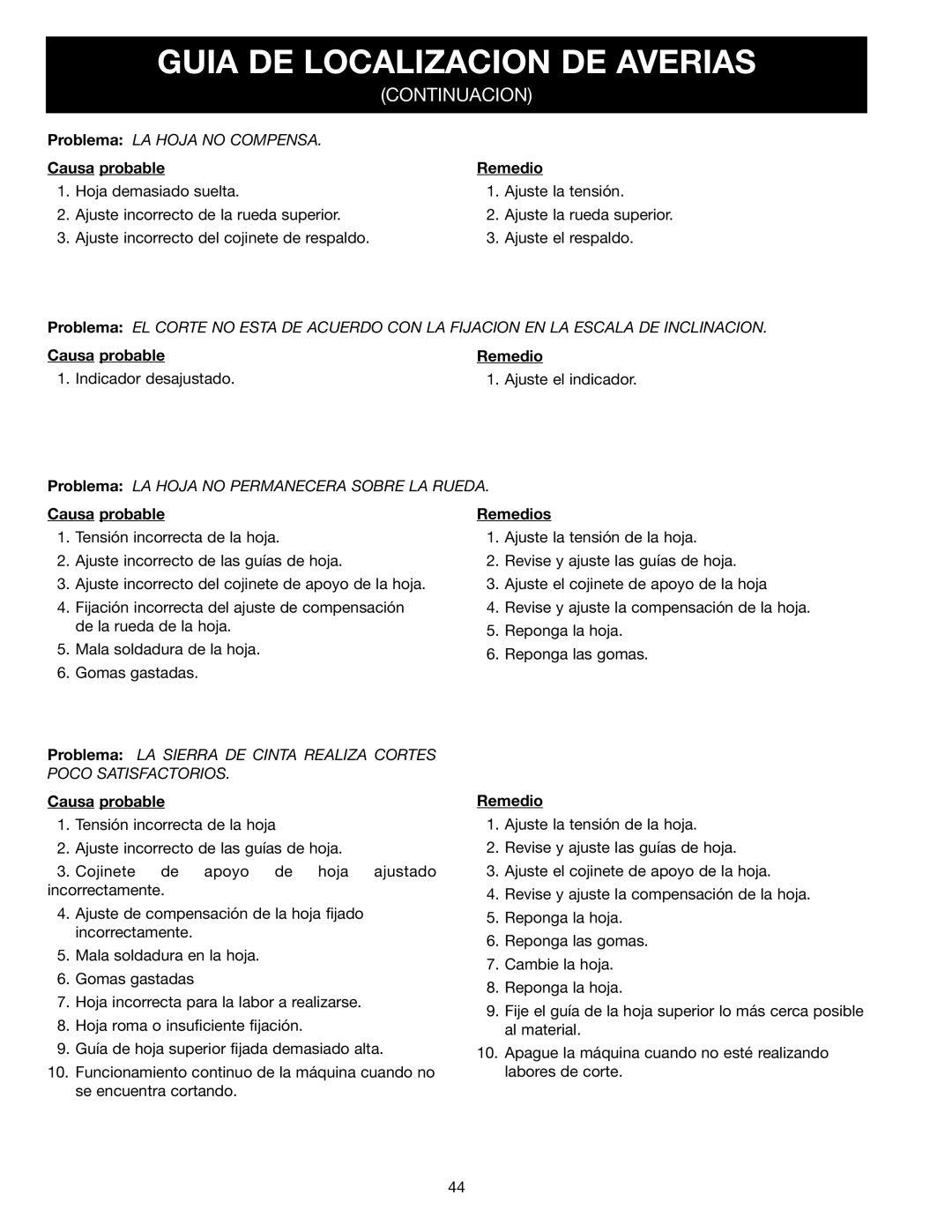 Delta 638518-00, SM400 instruction manual Continuacion 