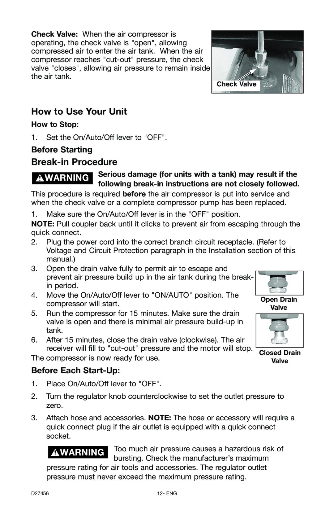 Delta 66-202-1 instruction manual Before Starting, Before Each Start-Up, How to Stop 