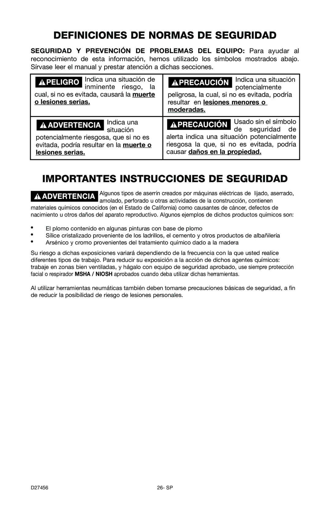 Delta 66-202-1 Definiciones DE Normas DE Seguridad, Importantes Instrucciones DE Seguridad, Resultar en lesiones menores o 