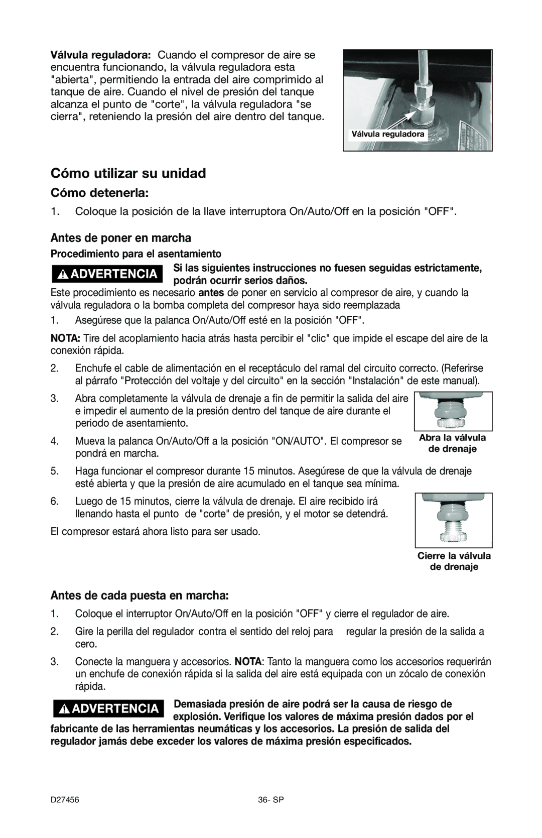 Delta 66-202-1 Cómo utilizar su unidad, Cómo detenerla, Antes de poner en marcha, Antes de cada puesta en marcha 