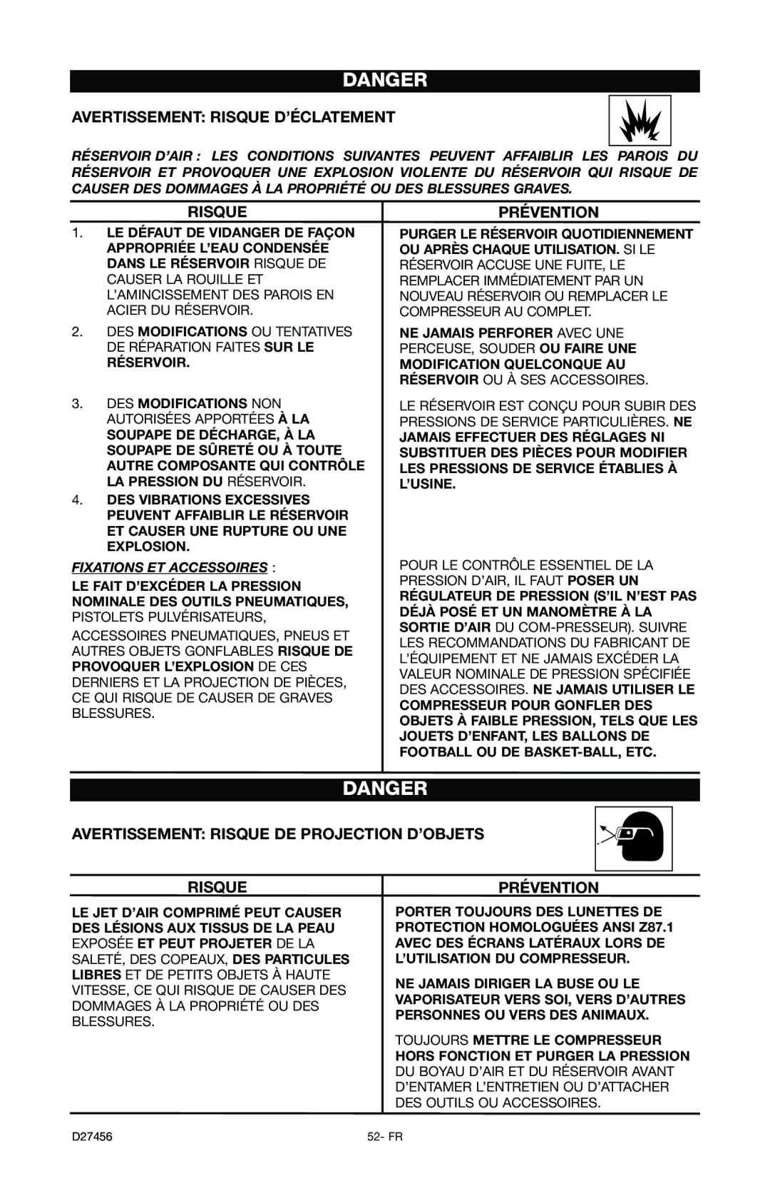 Delta 66-202-1 instruction manual Avertissement Risque D’ÉCLATEMENT, Avertissement Risque DE Projection D’OBJETS 