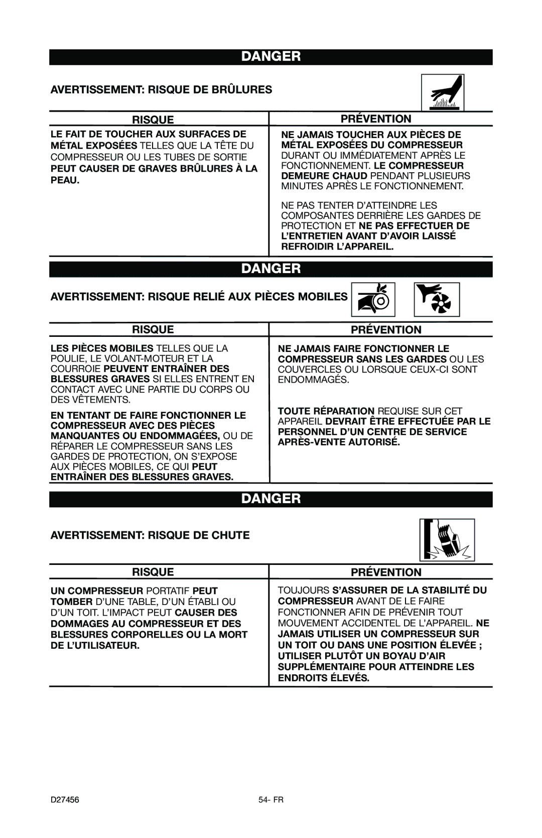 Delta 66-202-1 instruction manual Avertissement Risque DE Brûlures, Avertissement Risque Relié AUX Pièces Mobiles 