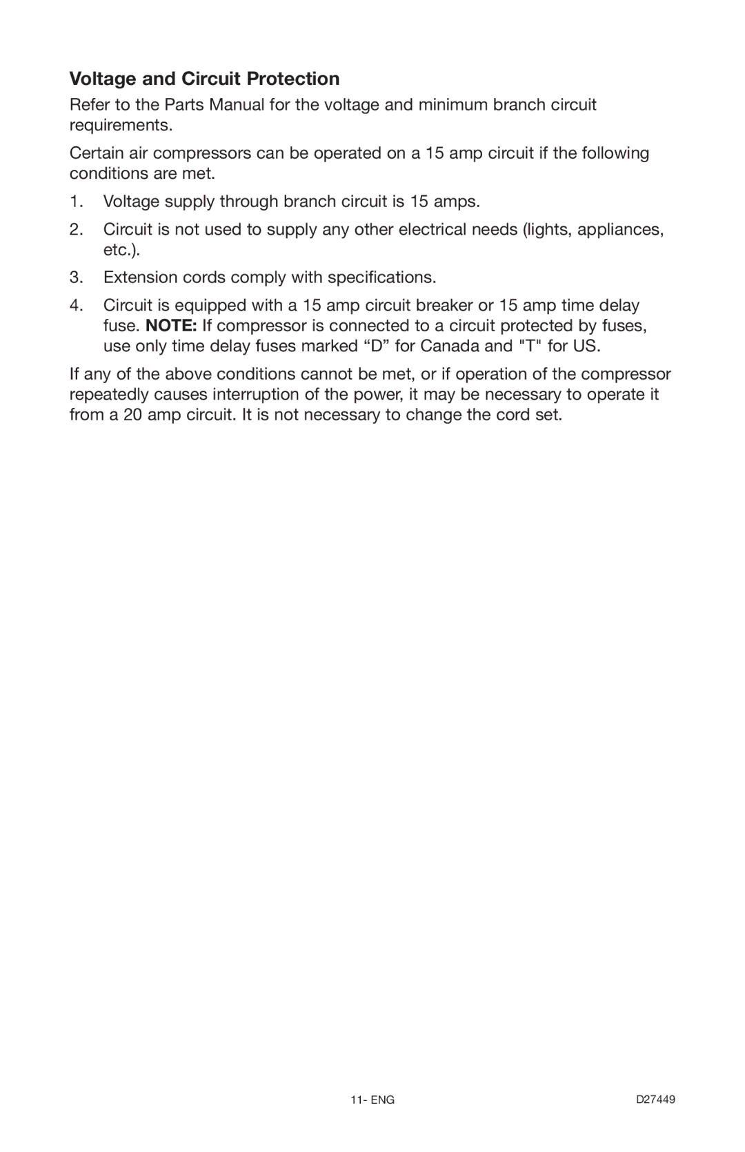 Delta D27449, 66-500-1 instruction manual Voltage and Circuit Protection 