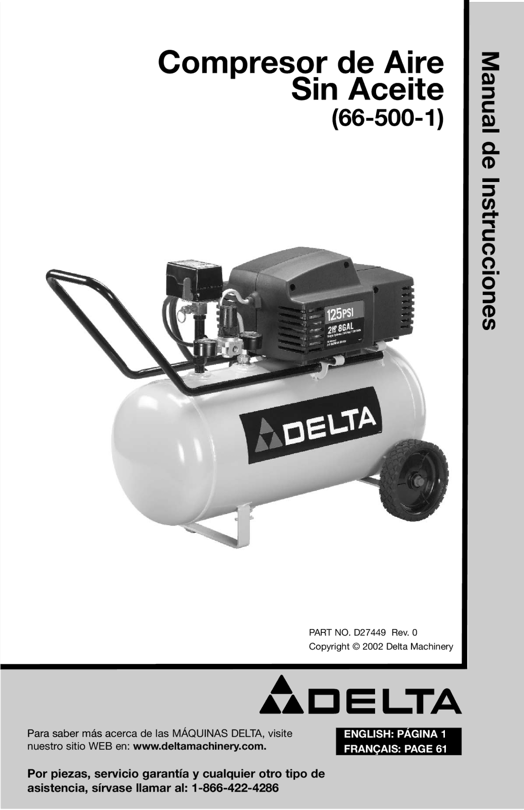 Delta D27449, 66-500-1 instruction manual Compresor de Aire Sin Aceite 