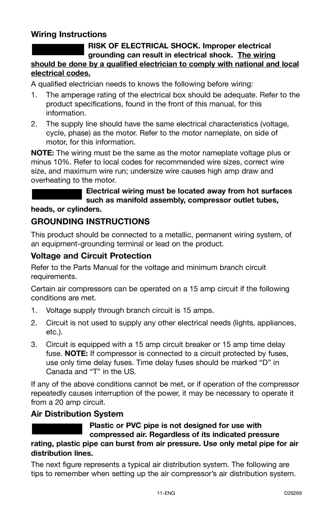 Delta 66-750 instruction manual Wiring Instructions, Voltage and Circuit Protection, Air Distribution System 