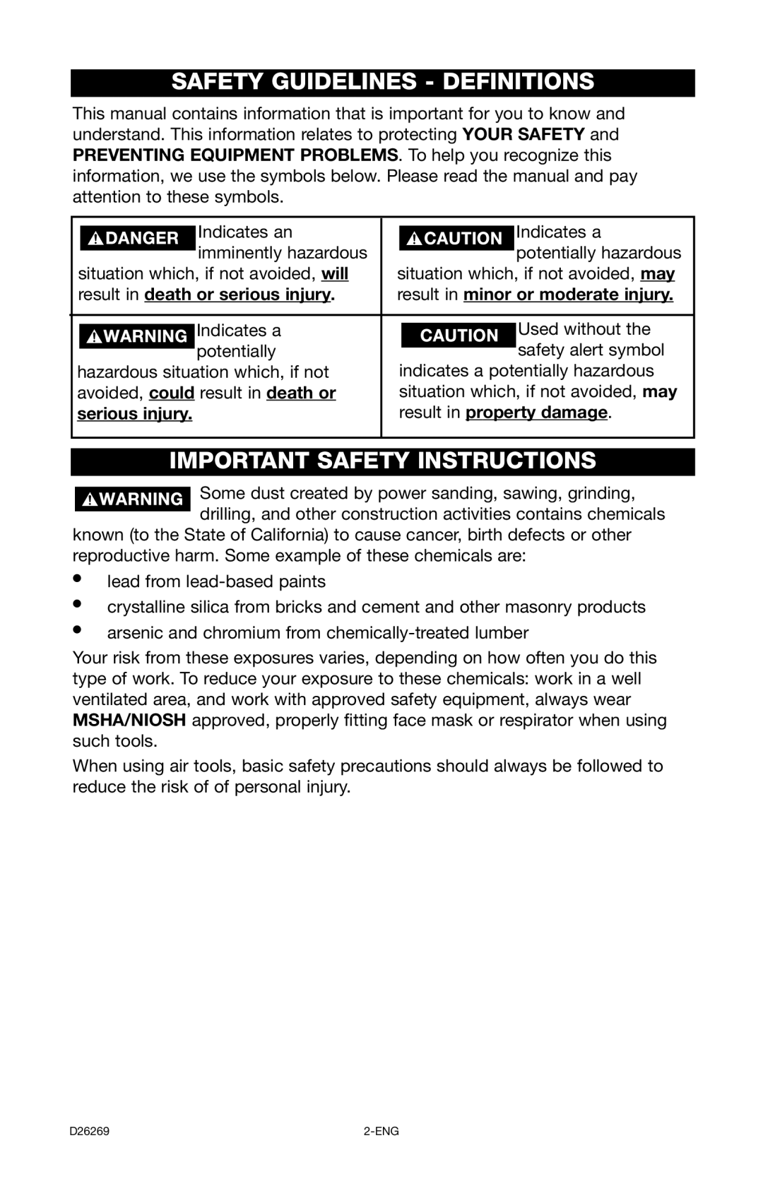 Delta 66-750 instruction manual Safety Guidelines Definitions 