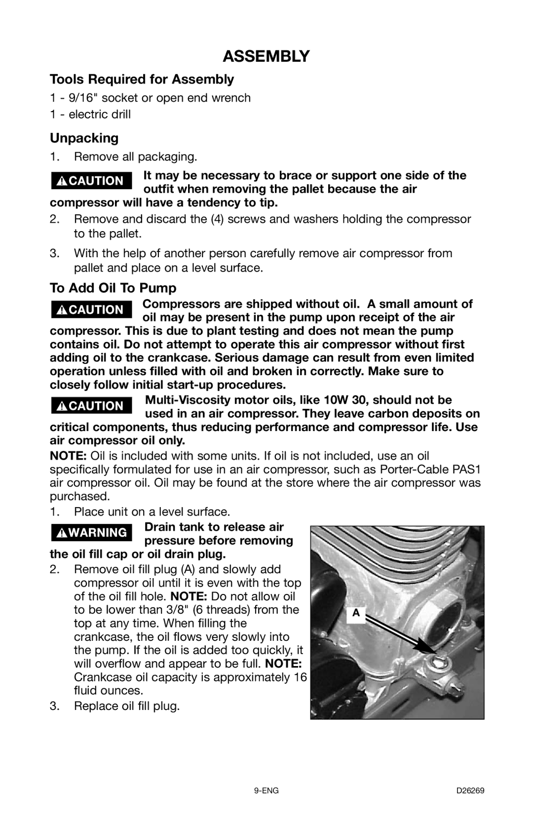 Delta 66-750 instruction manual Tools Required for Assembly, Unpacking, To Add Oil To Pump 