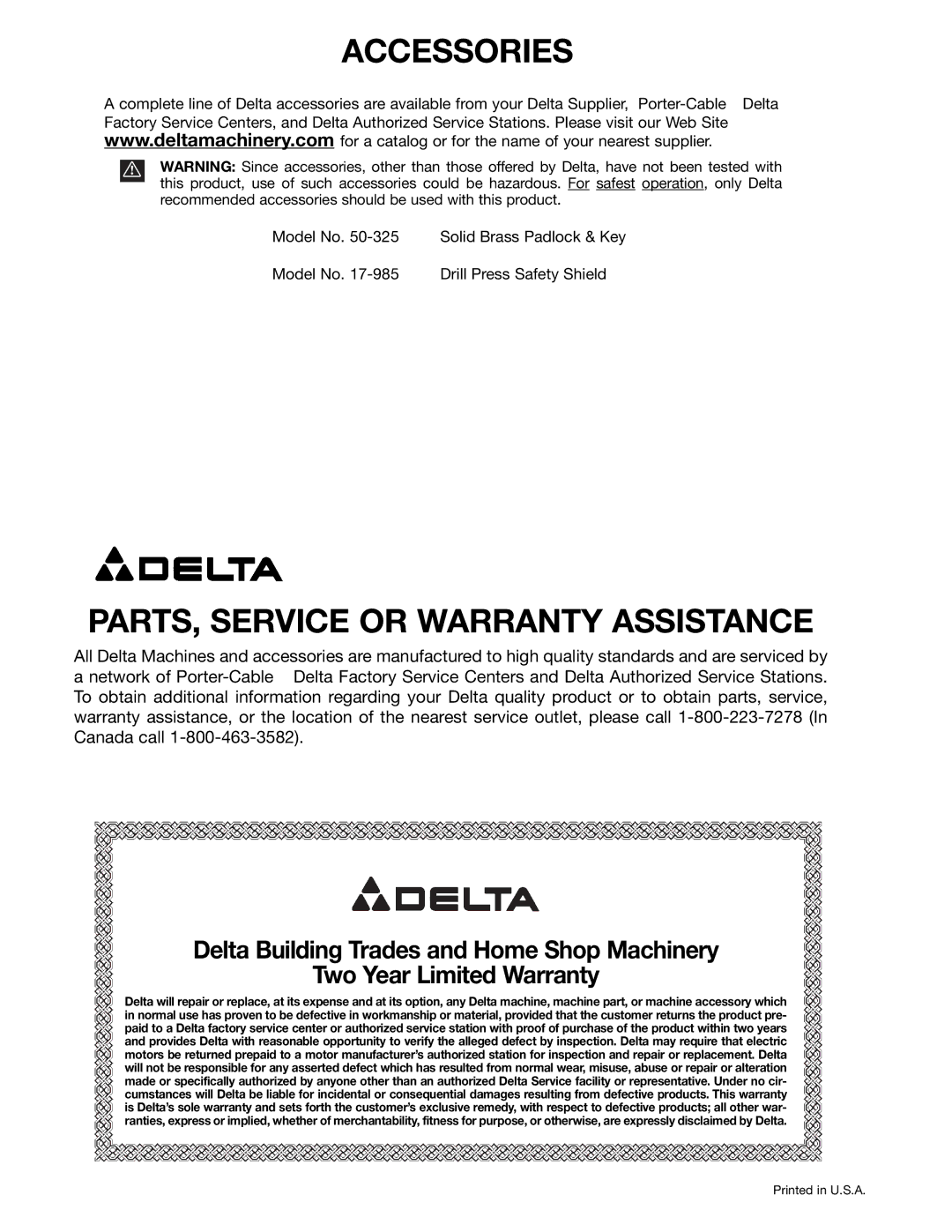 Delta 70-200 instruction manual Accessories 