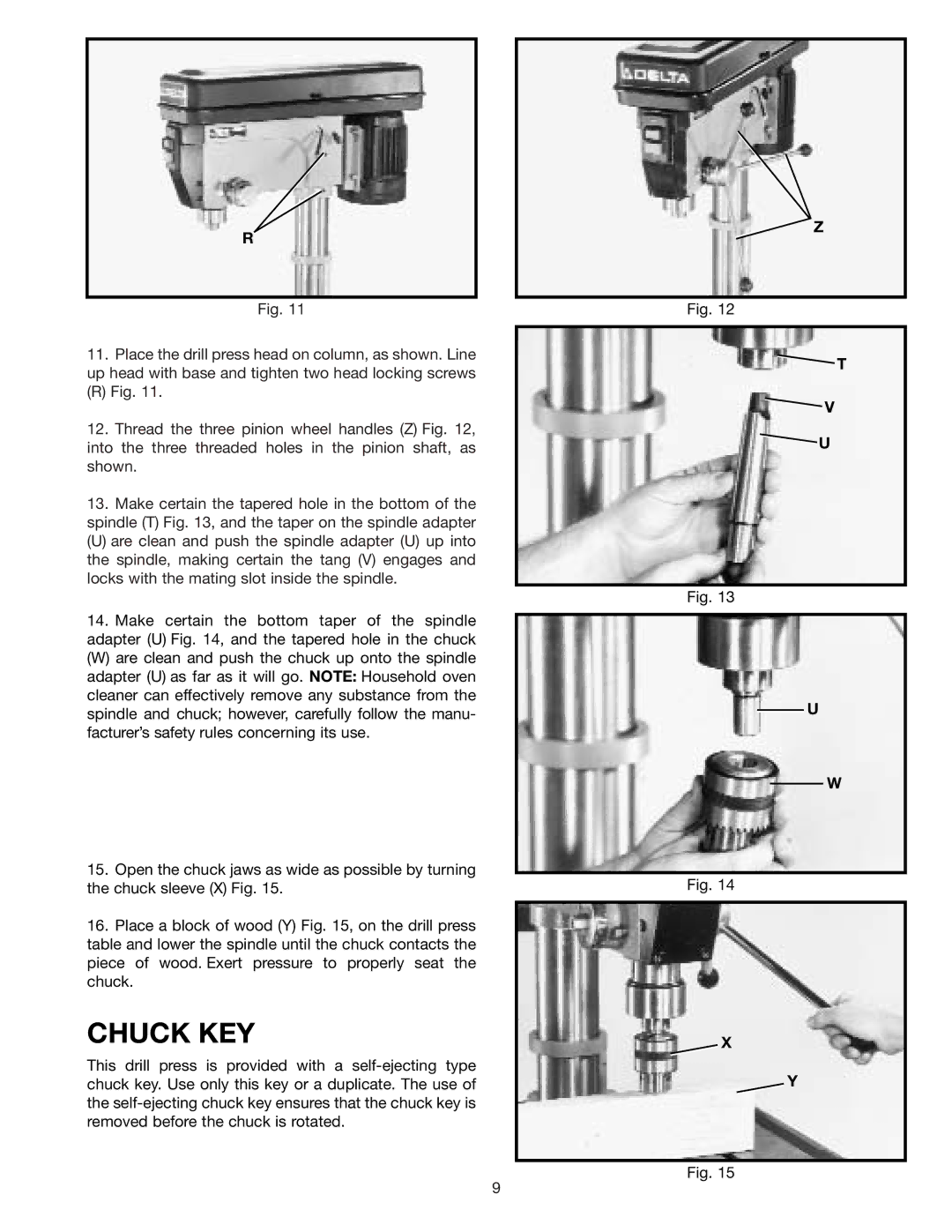 Delta 70-200 instruction manual Chuck KEY 