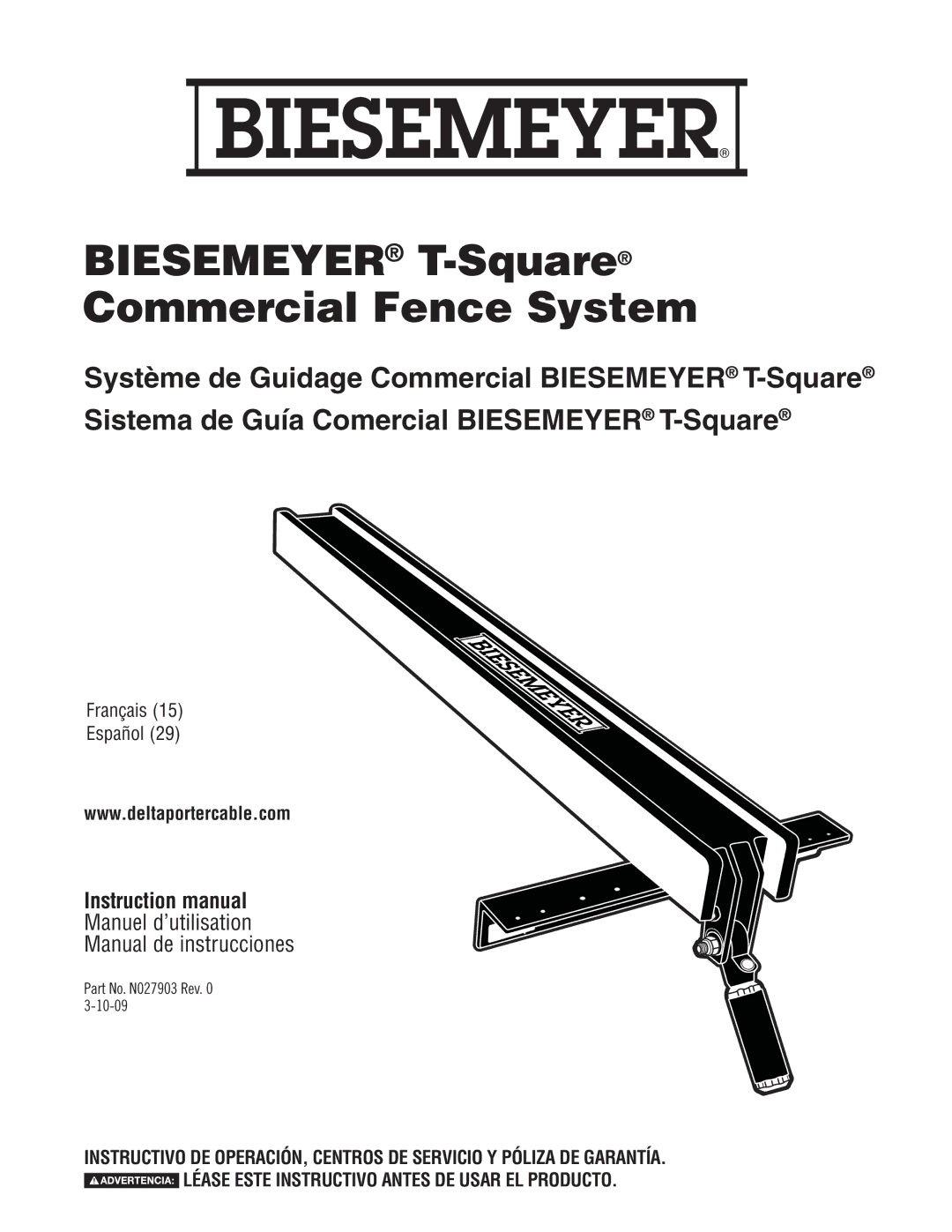 Delta 78-055B instruction manual Biesemeyer T-SquareCommercial Fence System 