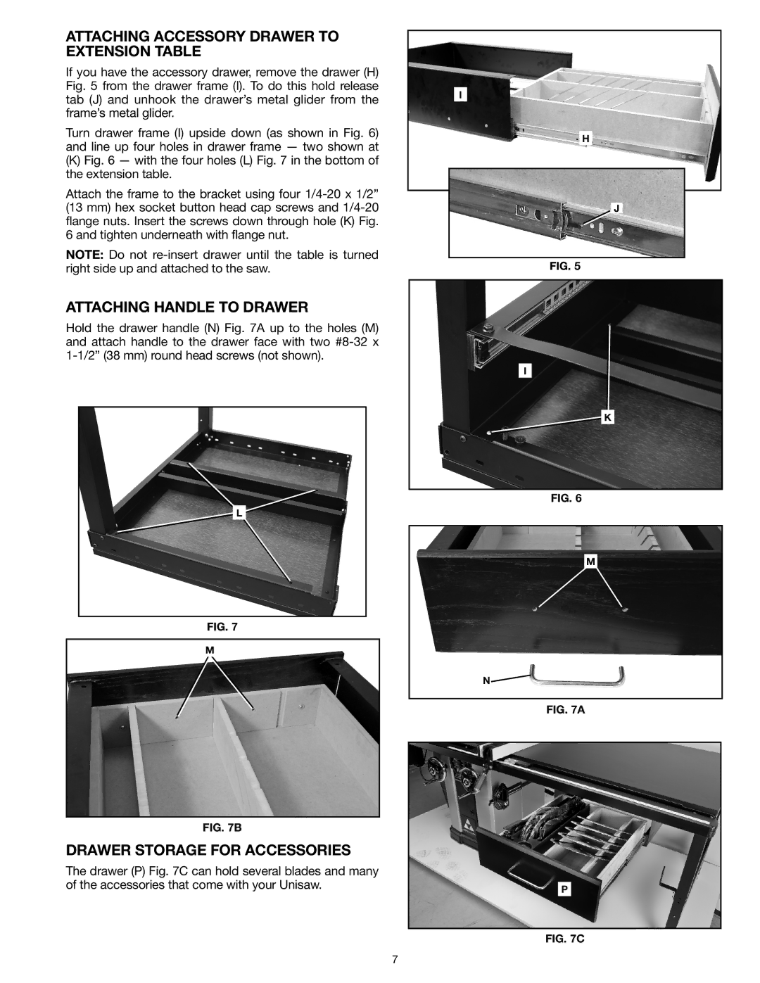 Delta 78-055B Attaching Accessory Drawer to Extension Table, Attaching Handle to Drawer, Drawer Storage for Accessories 