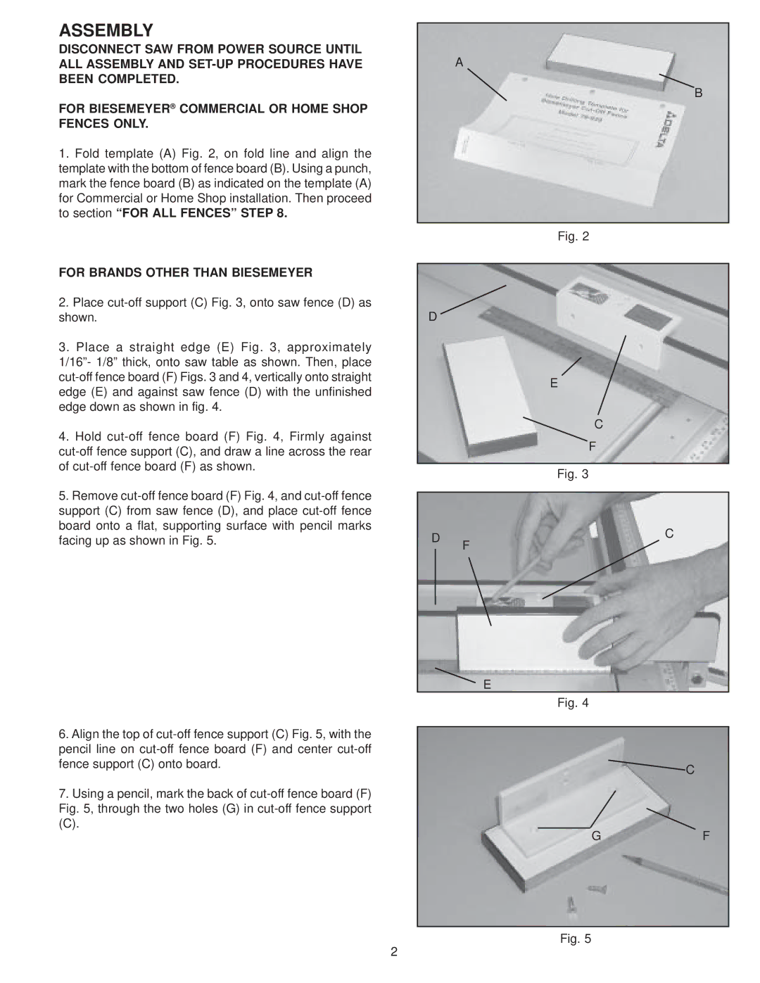 Delta 78-939 manual Assembly, For Brands Other than Biesemeyer 