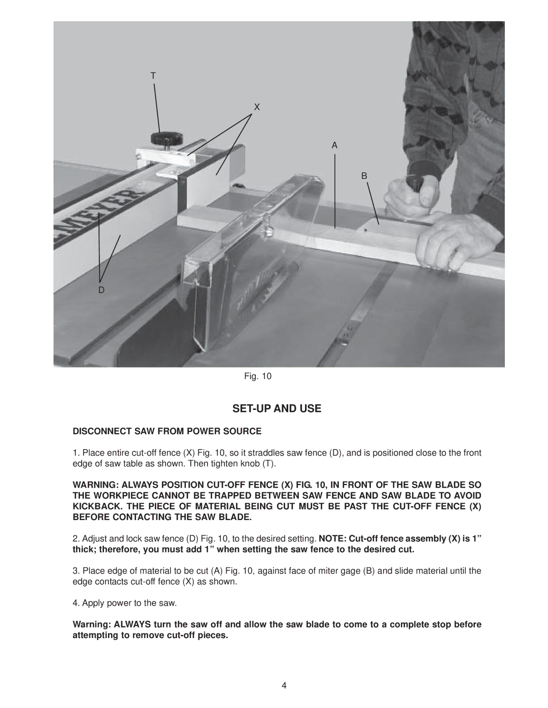 Delta 78-939 manual SET-UP and USE, Disconnect SAW from Power Source 