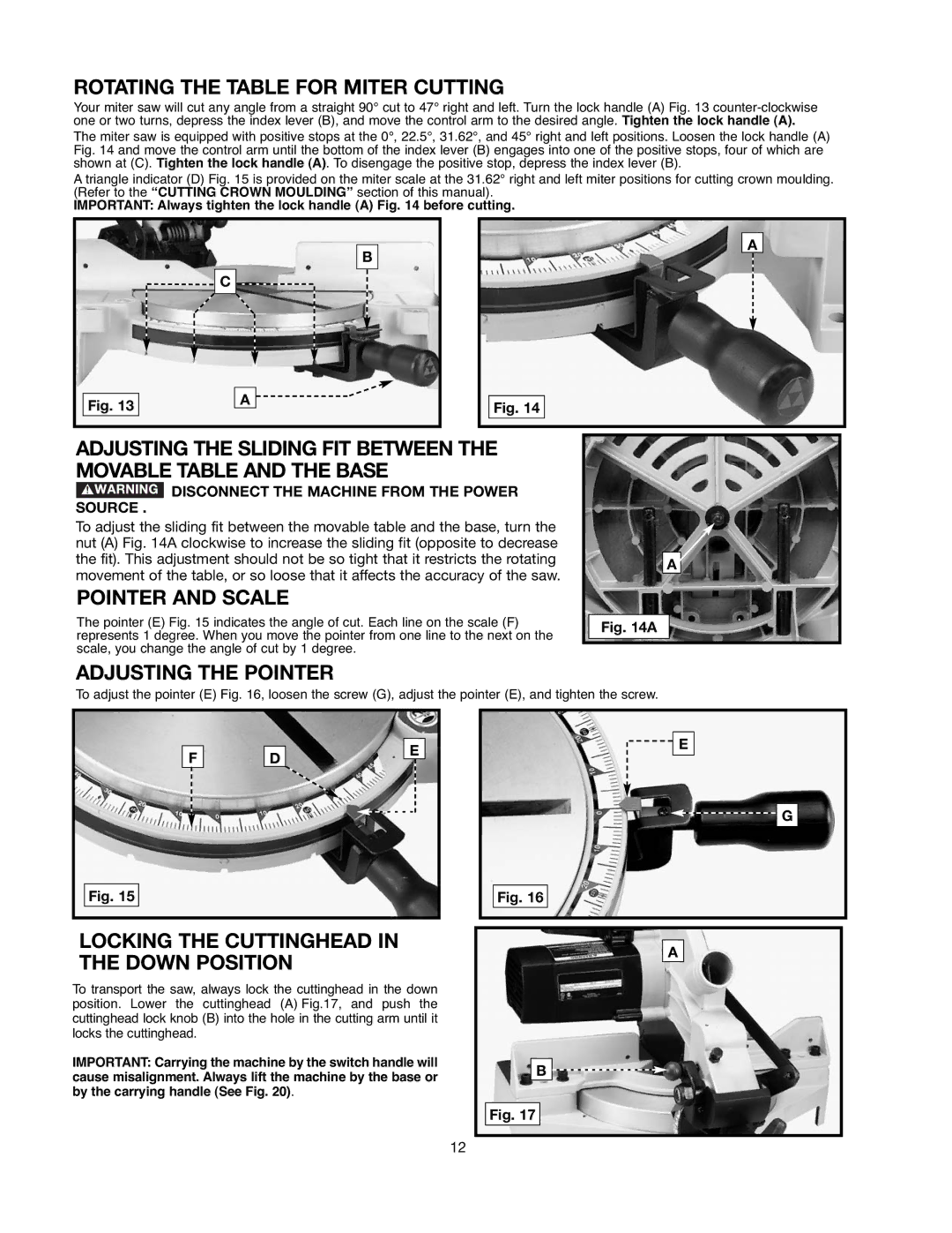 Delta 90513776 instruction manual Rotating the Table for Miter Cutting, Pointer and Scale, Adjusting the Pointer 