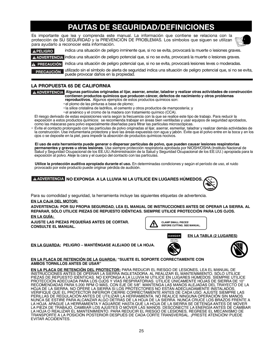 Delta 90513776 instruction manual Pautas DE SEGURIDAD/DEFINICIONES, LA Propuesta 65 DE California 