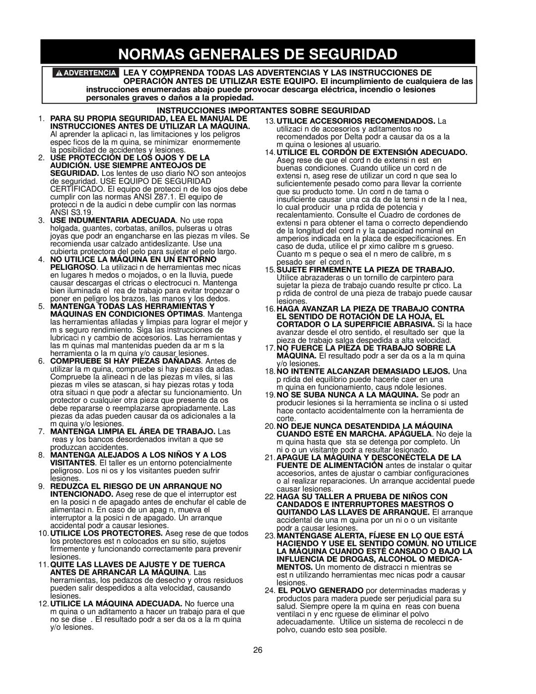 Delta 90513776 instruction manual Normas Generales DE Seguridad, Instrucciones Importantes Sobre Seguridad 