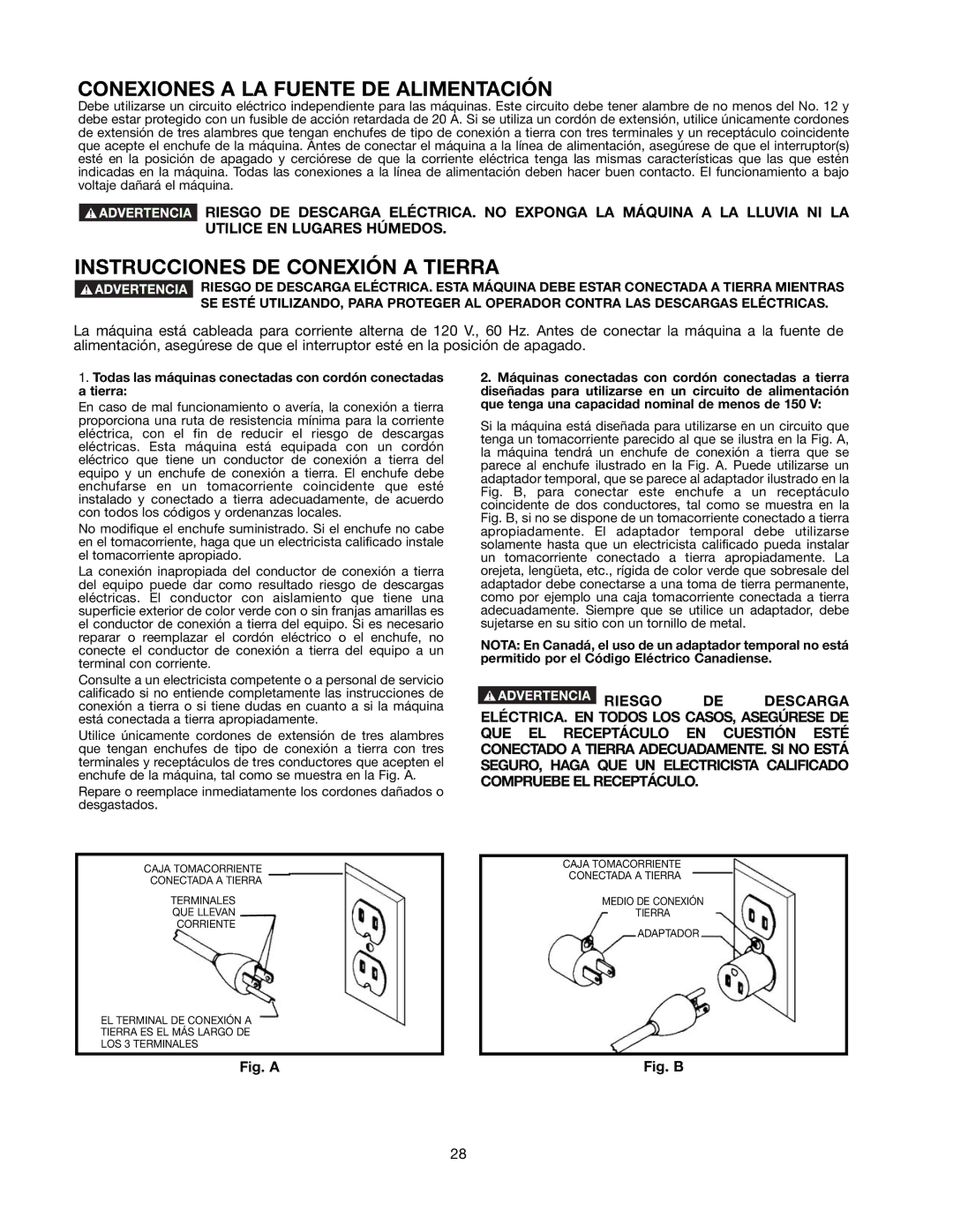 Delta 90513776 instruction manual Conexiones a LA Fuente DE Alimentación, Instrucciones DE Conexión a Tierra 