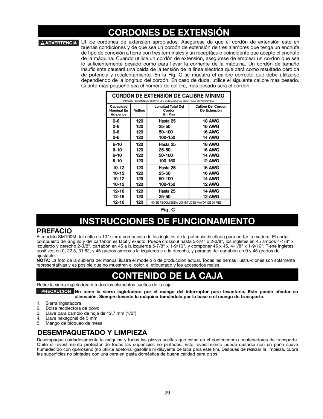 Delta 90513776 instruction manual Cordones DE Extensión, Instrucciones DE Funcionamiento, Contenido DE LA Caja, Prefacio 