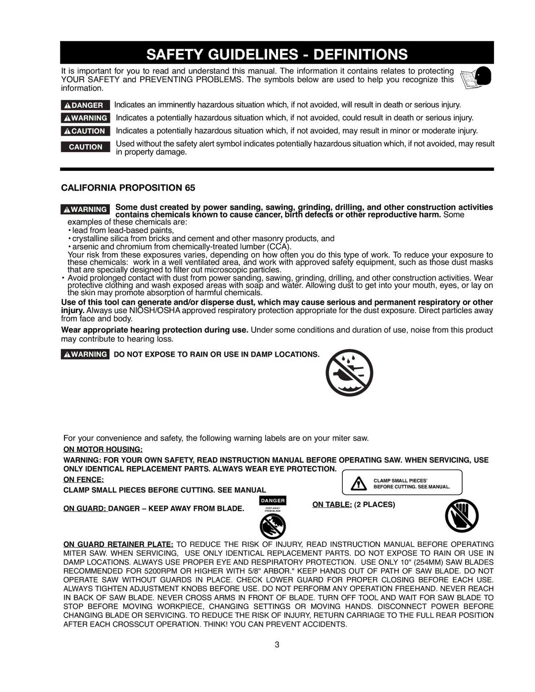 Delta 90513776 instruction manual Safety Guidelines Definitions, California Proposition 