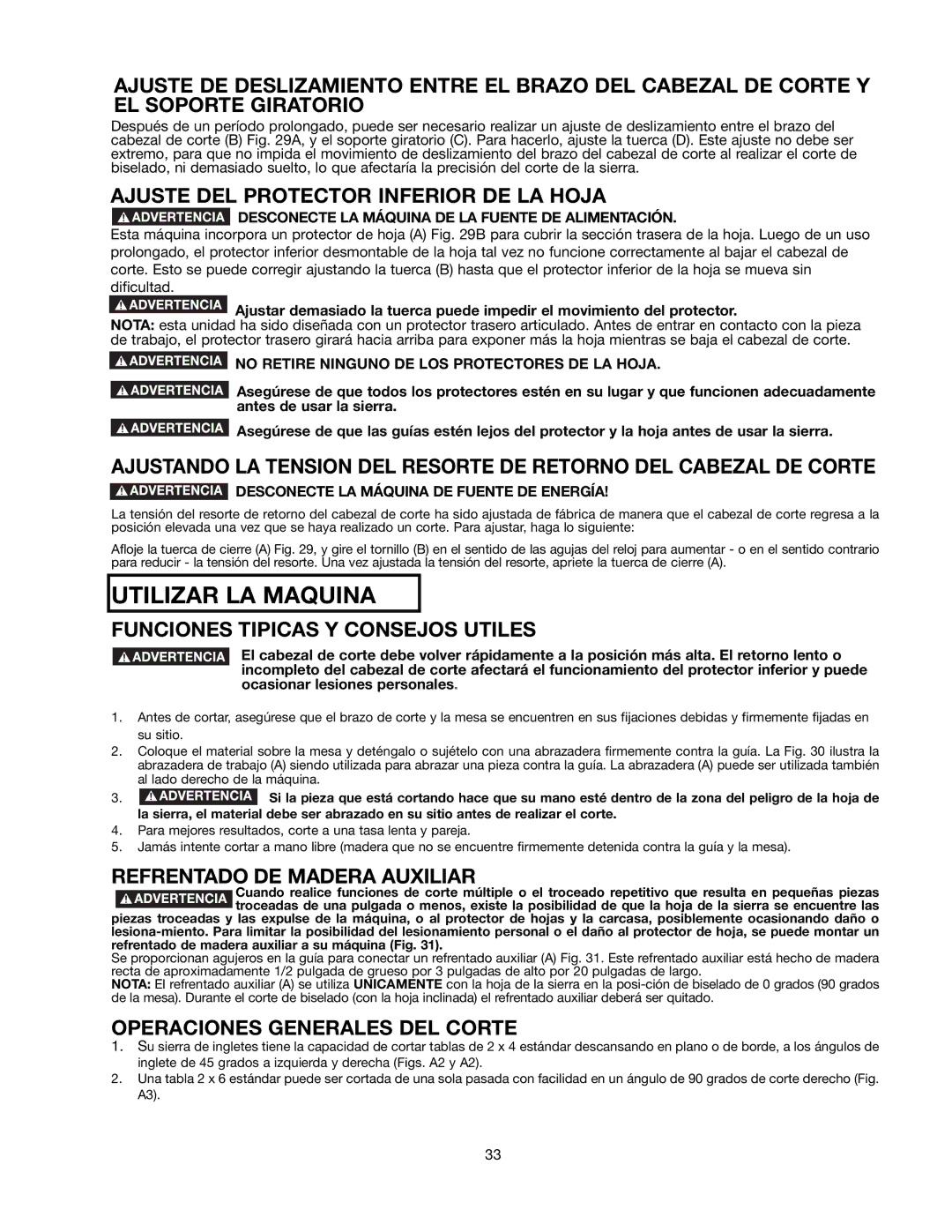 Delta 90513776 instruction manual Ajuste DEL Protector Inferior DE LA Hoja, Funciones Tipicas Y Consejos Utiles 