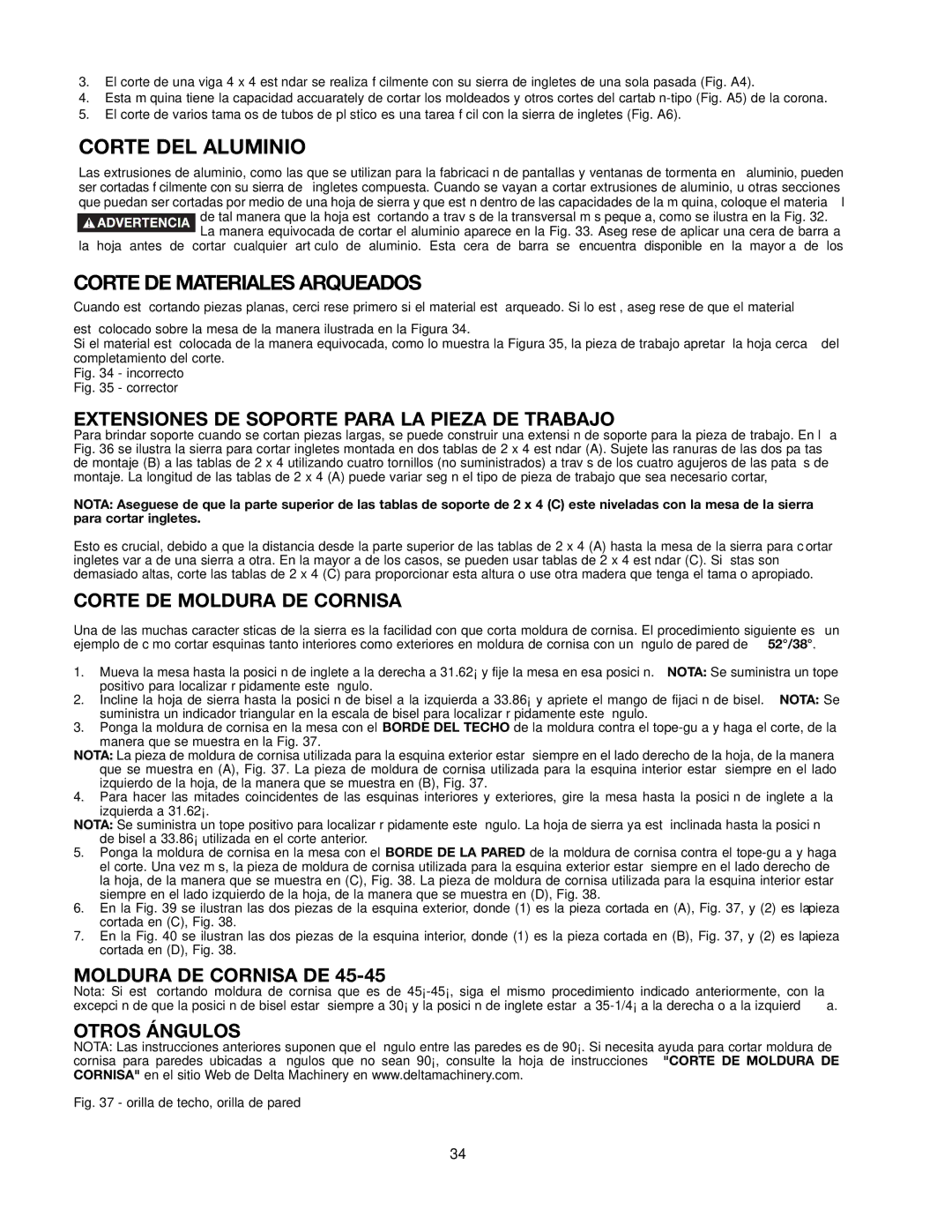 Delta 90513776 instruction manual Corte DEL Aluminio, Corte DE Materiales Arqueados 