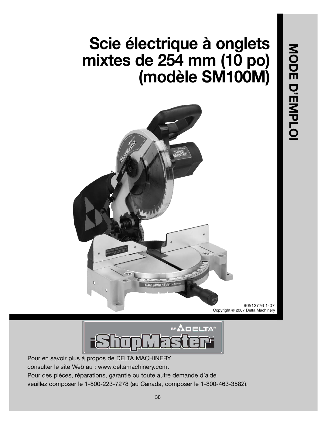 Delta 90513776 instruction manual Modèle SM100M 