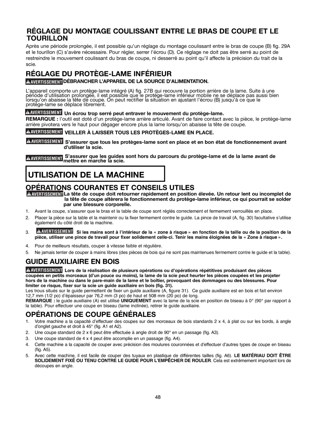 Delta 90513776 Réglage DU PROTÈGE-LAME Inférieur, Opérations Courantes ET Conseils Utiles, Guide Auxiliaire EN Bois 