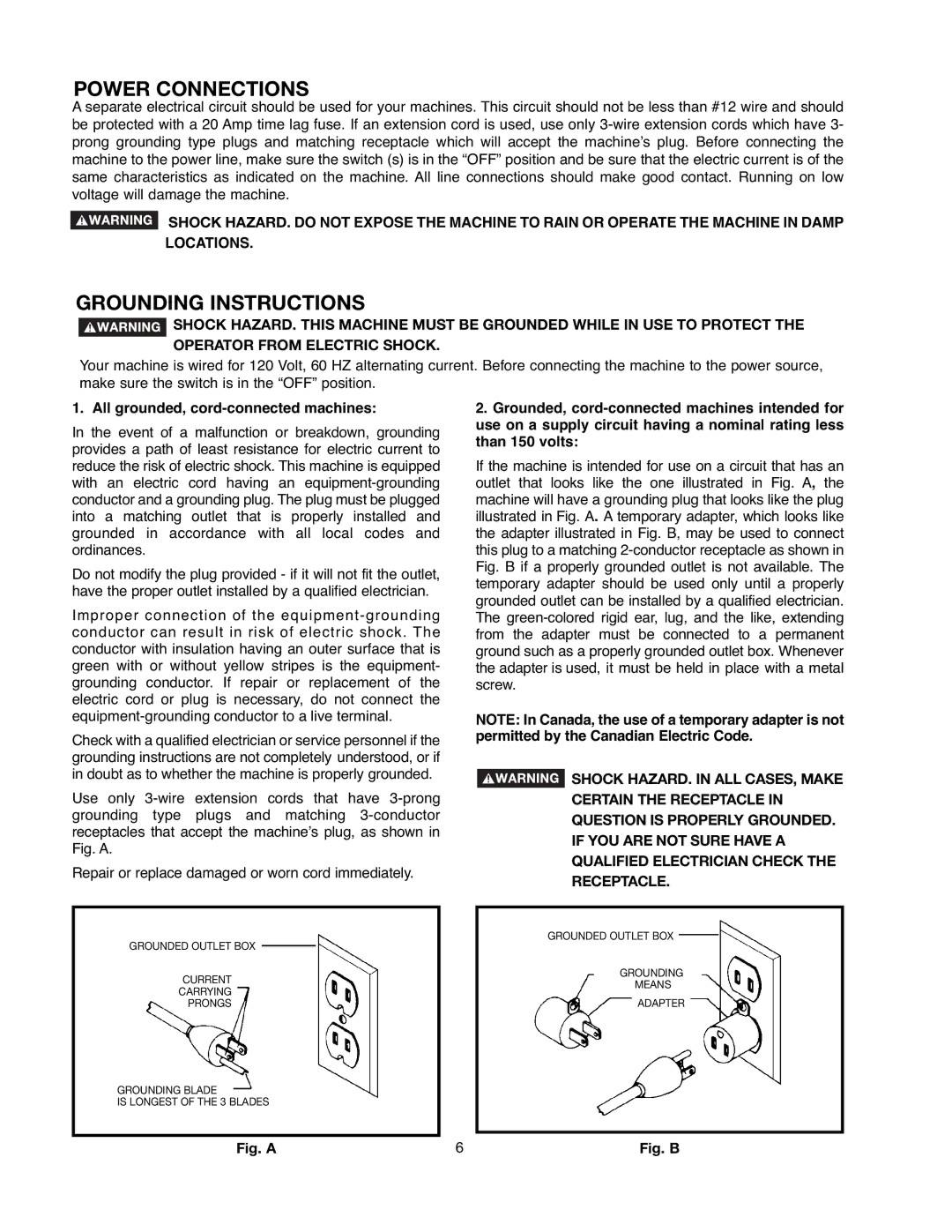 Delta 90513776 instruction manual Power Connections, Grounding Instructions 