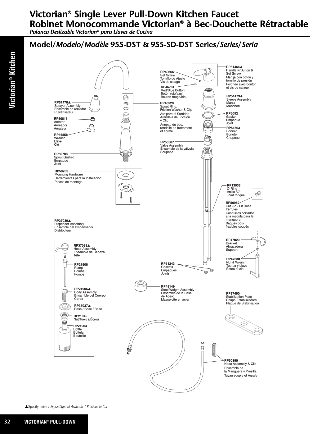 Delta 955-DST Series manual Victorian Single Lever Pull-Down Kitchen Faucet, Victorian Kitchen, Victorian Pull-Down 